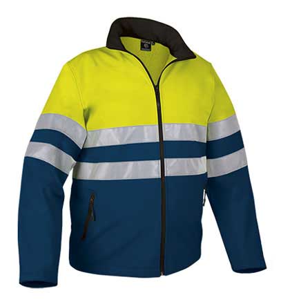 CHAQUETA STORM SOFTHELL AMARILLO-MARINO BANDAS REFLEC. EN-471